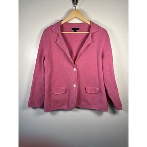 Lands End Knit Blazer Pink Womens L Sweater Stretch Career Preppy Minimal Cotton